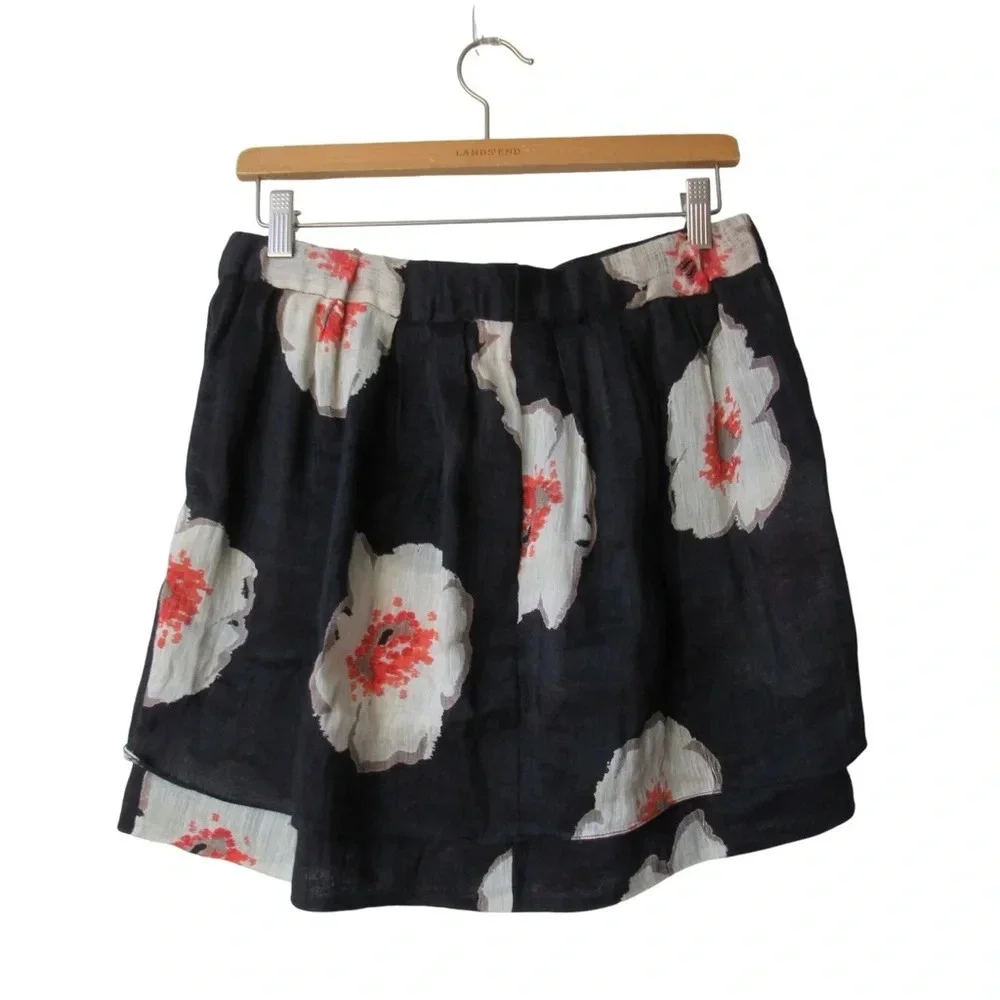 Isabel Marant Etoile Navy Double Layer Poppy Print MIni Skirt Size 40 Large Flaw - Picture 1 of 10